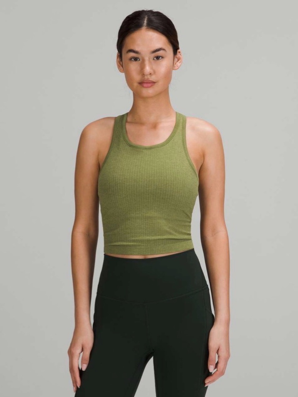 Lululemon Ebb to Street Cropped Racerback Tank Bronze Green Size 6